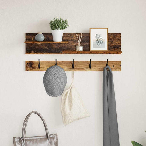 vidaXL Wall-Mounted Coat Rack with Shelf Wall-mounted with Storage Old wood Engineered wood