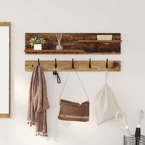 vidaXL Wall-Mounted Coat Rack with Shelf Wall-mounted with Storage Old wood Engineered wood
