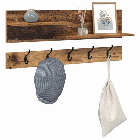 vidaXL Wall-Mounted Coat Rack with Shelf Wall-mounted with Storage Old wood Engineered wood