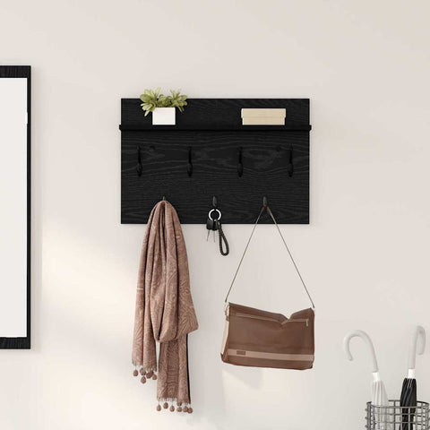 vidaXL Wall-Mounted Coat Rack with Shelf Wall-mounted with Storage Black oak 60 x 40 x 12 cm