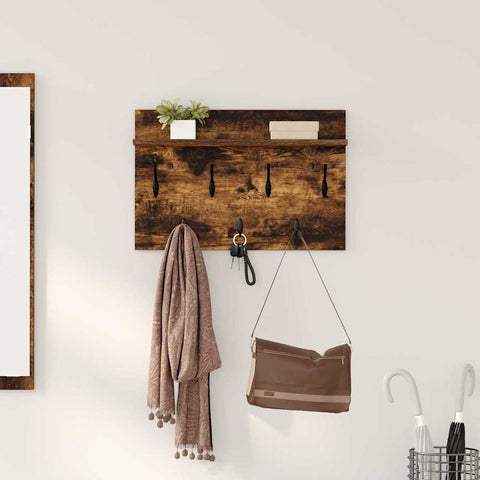 vidaXL Wall-Mounted Coat Rack with Shelf Wall-mounted with Storage Smoked oak 60 x 40 x 12 cm