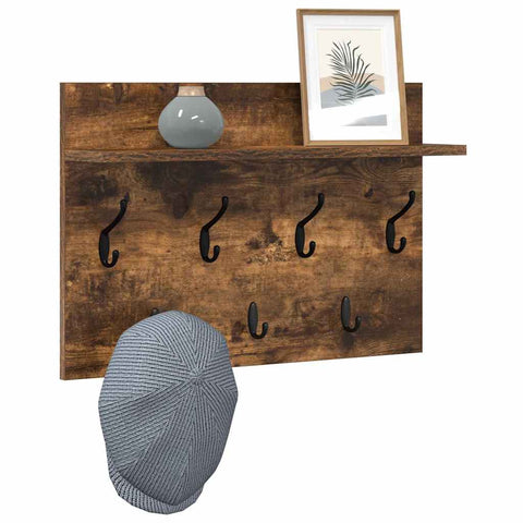 vidaXL Wall-Mounted Coat Rack with Shelf Wall-mounted with Storage Smoked oak 60 x 40 x 12 cm