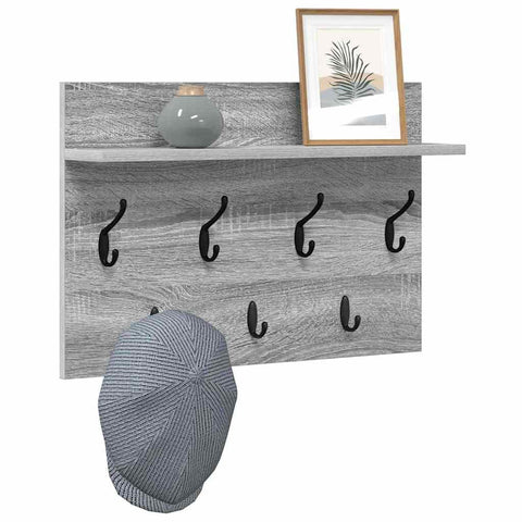 vidaXL Wall-Mounted Coat Rack with Shelf Wall-mounted with Storage Grey sonoma 60 x 40 x 12 cm