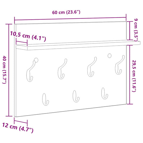 vidaXL Wall-Mounted Coat Rack Old wood 60 x 40 x 12 cm Engineered wood