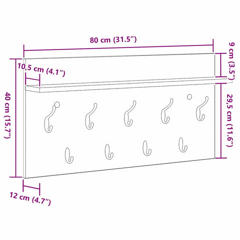 vidaXL Wall-Mounted Coat Rack White 80 x 40 x 12 cm Engineered wood
