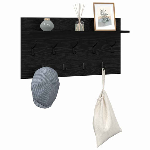 vidaXL Wall-Mounted Coat Rack with Shelf Wall-mounted with Storage Black oak 80 x 40 x 12 cm
