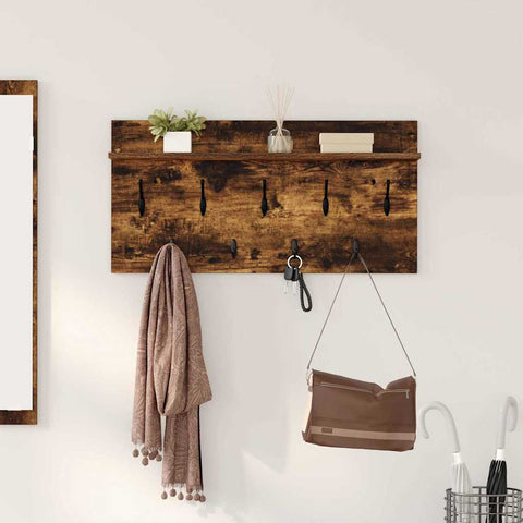 vidaXL Wall-Mounted Coat Rack with Shelf Wall-mounted with Storage Smoked oak 80 x 40 x 12 cm