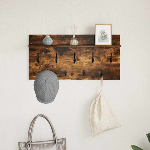vidaXL Wall-Mounted Coat Rack with Shelf Wall-mounted with Storage Smoked oak 80 x 40 x 12 cm
