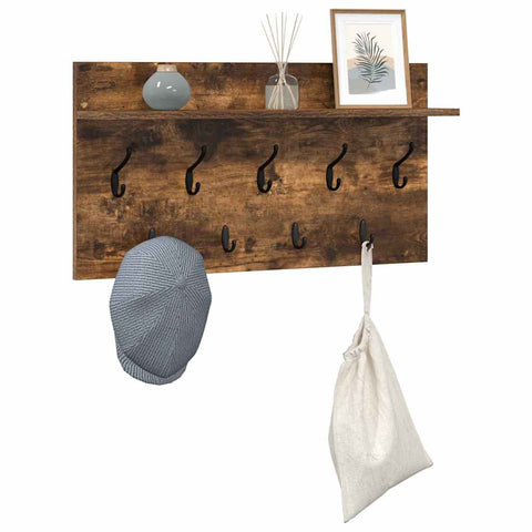 vidaXL Wall-Mounted Coat Rack with Shelf Wall-mounted with Storage Smoked oak 80 x 40 x 12 cm