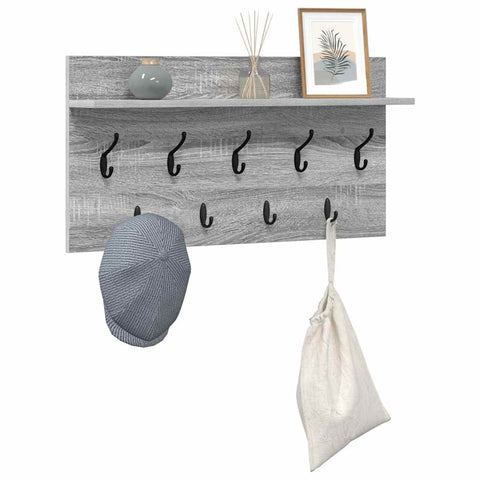 vidaXL Wall-Mounted Coat Rack with Shelf Wall-mounted with Storage Grey sonoma 80 x 40 x 12 cm