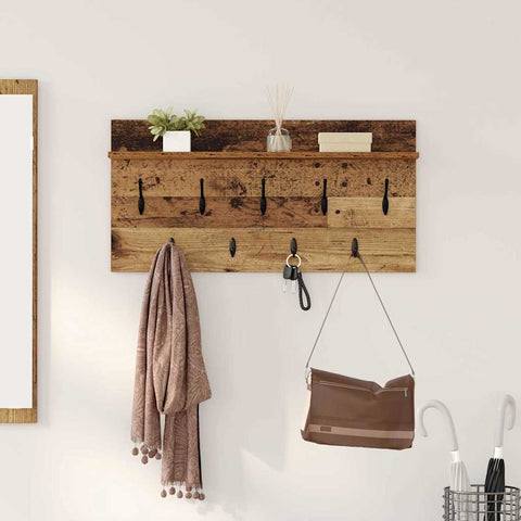 vidaXL Wall-Mounted Coat Rack Old wood 80 x 40 x 12 cm Engineered wood