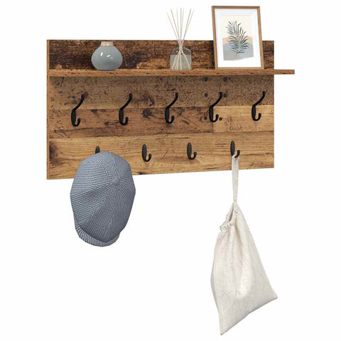 vidaXL Wall-Mounted Coat Rack Old wood 80 x 40 x 12 cm Engineered wood