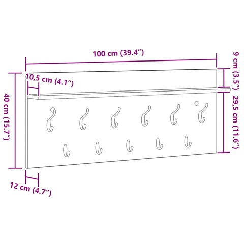 vidaXL Wall-Mounted Coat Rack with Shelf Wall-mounted with Storage Black oak 100 x 40 x 12 cm