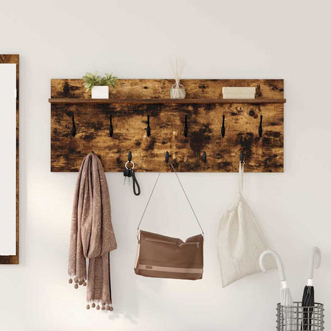 vidaXL Wall-Mounted Coat Rack with Shelf Wall-mounted with Storage Smoked oak 100 x 40 x 12 cm
