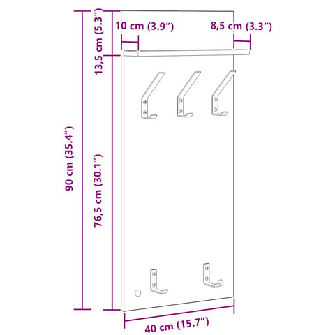 vidaXL Wall-Mounted Coat Rack White 90 x 40 x 12 cm Engineered wood
