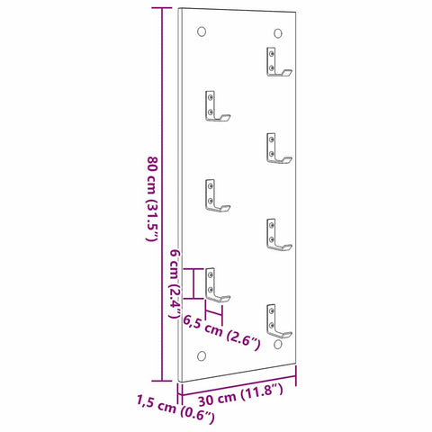 vidaXL Wall-Mounted Coat Rack Grey sonoma 30 x 1.5 x 80 cm