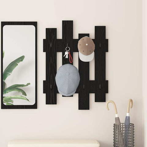 vidaXL Wall-Mounted Coat Rack Wall-mounted with Storage Black oak Engineered wood
