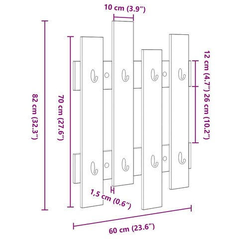 vidaXL Wall-Mounted Coat Rack Wall-mounted Smoked oak 60 x 3 x 82 cm