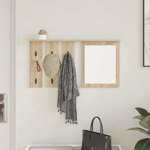 vidaXL Wall-Mounted Coat Rack with Shelf Wall-mounted with Mirror Sonoma oak 85 x 10 x 45 cm