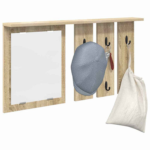 vidaXL Wall-Mounted Coat Rack with Shelf Wall-mounted with Mirror Sonoma oak 85 x 10 x 45 cm