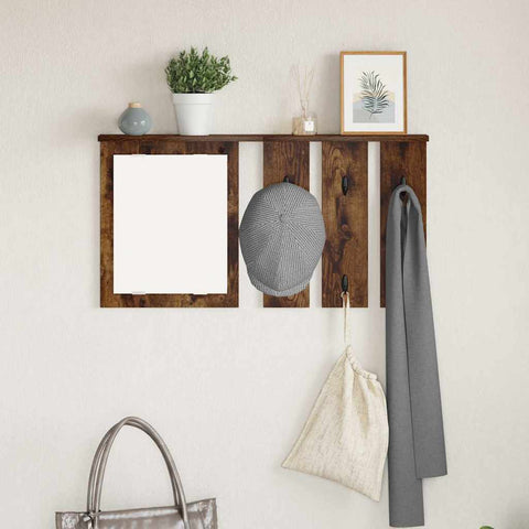 vidaXL Wall-Mounted Coat Rack with Shelf Wall-mounted with Mirror Smoked oak 85 x 10 x 45 cm