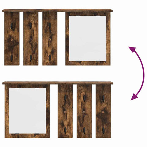 vidaXL Wall-Mounted Coat Rack with Shelf Wall-mounted with Mirror Smoked oak 85 x 10 x 45 cm