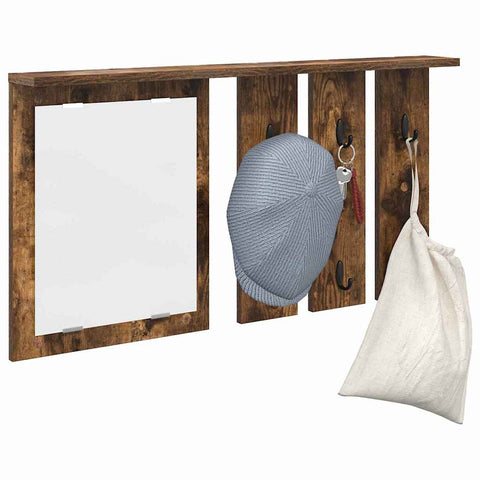 vidaXL Wall-Mounted Coat Rack with Shelf Wall-mounted with Mirror Smoked oak 85 x 10 x 45 cm