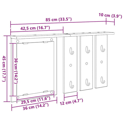 vidaXL Wall-Mounted Coat Rack with Shelf Wall-mounted with Mirror Smoked oak 85 x 10 x 45 cm
