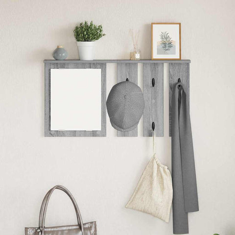 vidaXL Wall-Mounted Coat Rack with Shelf Wall-mounted with Mirror Grey sonoma 85 x 10 x 45 cm