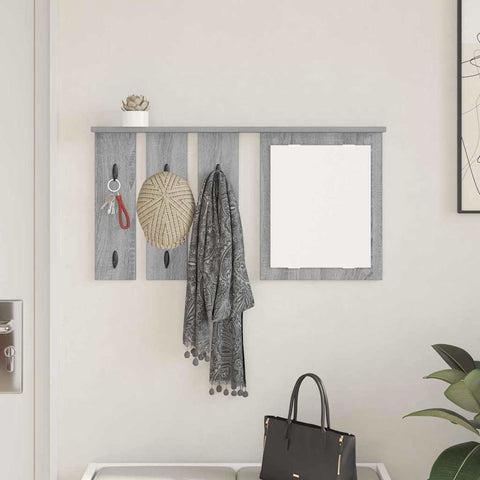 vidaXL Wall-Mounted Coat Rack with Shelf Wall-mounted with Mirror Grey sonoma 85 x 10 x 45 cm