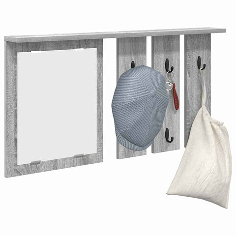 vidaXL Wall-Mounted Coat Rack with Shelf Wall-mounted with Mirror Grey sonoma 85 x 10 x 45 cm