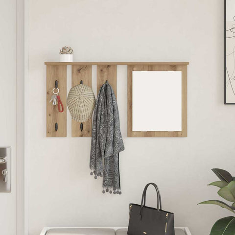 vidaXL Wall-Mounted Coat Rack with Shelf Wall-mounted with Mirror Artisan oak 85 x 10 x 45 cm