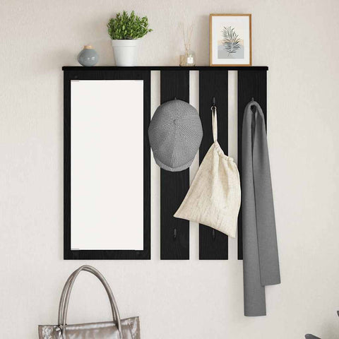 vidaXL Wall-Mounted Coat Rack with Shelf Wall-mounted with Mirror Black oak 84 x 10 x 80 cm