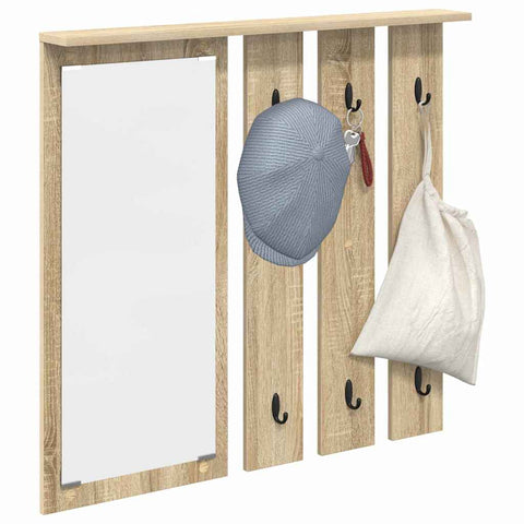 vidaXL Wall-Mounted Coat Rack with Shelf Wall-mounted with Mirror Sonoma oak 84 x 10 x 80 cm