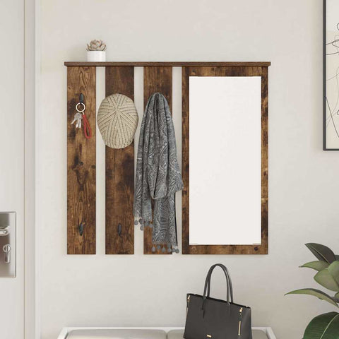 vidaXL Wall-Mounted Coat Rack with Shelf Wall-mounted with Mirror Smoked oak 84 x 10 x 80 cm