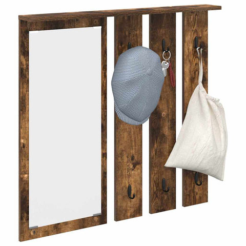 vidaXL Wall-Mounted Coat Rack with Shelf Wall-mounted with Mirror Smoked oak 84 x 10 x 80 cm