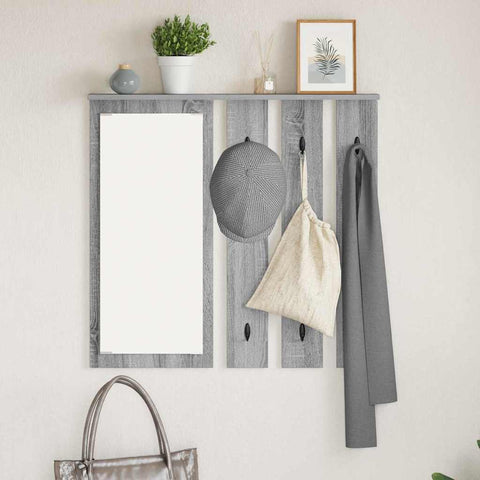 vidaXL Wall-Mounted Coat Rack with Shelf Wall-mounted with Mirror Grey sonoma 84 x 10 x 80 cm