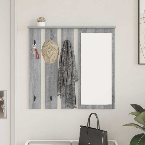 vidaXL Wall-Mounted Coat Rack with Shelf Wall-mounted with Mirror Grey sonoma 84 x 10 x 80 cm