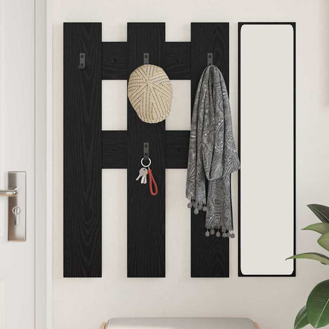 vidaXL Wall-Mounted Coat Rack Wall-mounted with Storage Black oak Engineered wood