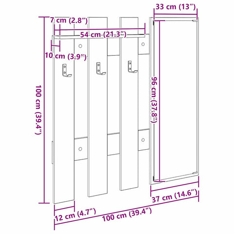 vidaXL Wall-Mounted Coat Rack White 100 x 10 x 100 cm Engineered wood