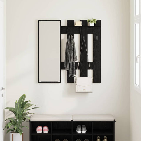 vidaXL Wall-Mounted Coat Rack Wall-mounted with Storage with Mirror Black oak 100 x 10 x 100 cm