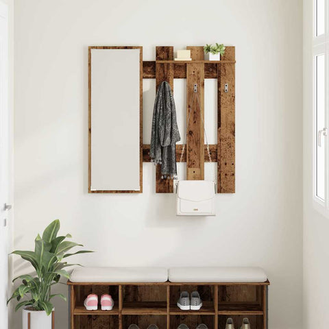 vidaXL Wall-Mounted Coat Rack Wall-mounted with Storage with Mirror Old wood 100 x 10 x 100 cm