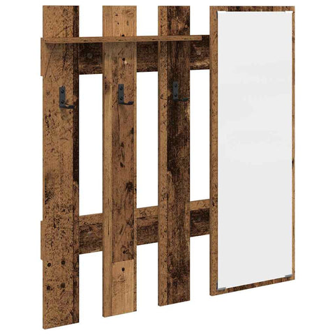 vidaXL Wall-Mounted Coat Rack Wall-mounted with Storage with Mirror Old wood 100 x 10 x 100 cm