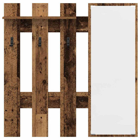vidaXL Wall-Mounted Coat Rack Wall-mounted with Storage with Mirror Old wood 100 x 10 x 100 cm