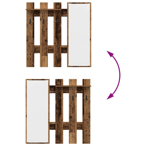 vidaXL Wall-Mounted Coat Rack Wall-mounted with Storage with Mirror Old wood 100 x 10 x 100 cm