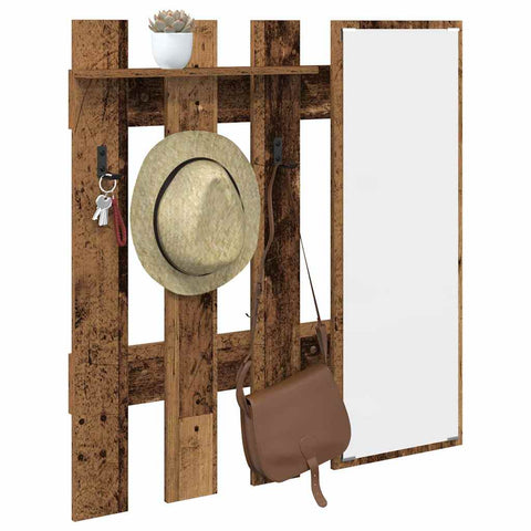 vidaXL Wall-Mounted Coat Rack Wall-mounted with Storage with Mirror Old wood 100 x 10 x 100 cm