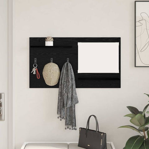 vidaXL Wall-Mounted Coat Rack with Shelf Wall-mounted with Storage with Mirror Black oak Engineered wood
