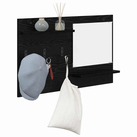 vidaXL Wall-Mounted Coat Rack with Shelf Wall-mounted with Storage with Mirror Black oak Engineered wood