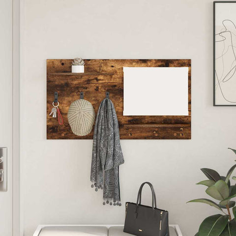 vidaXL Wall-Mounted Coat Rack with Shelf Wall-mounted with Storage with Mirror Smoked oak Engineered wood