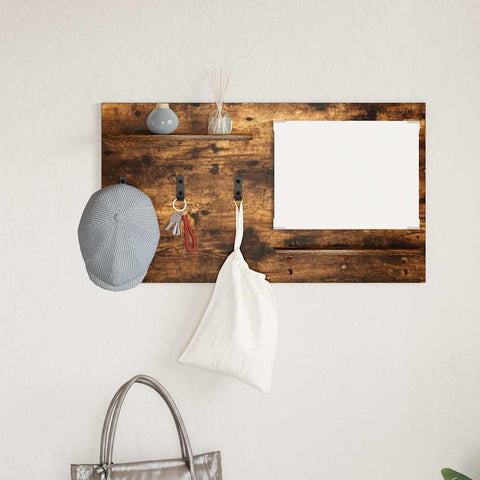 vidaXL Wall-Mounted Coat Rack with Shelf Wall-mounted with Storage with Mirror Smoked oak Engineered wood